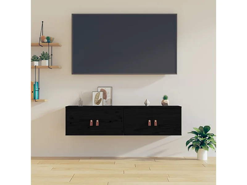 Armarios de pared 2 uds Negro 60x30x30 cm Madera maciza de pino