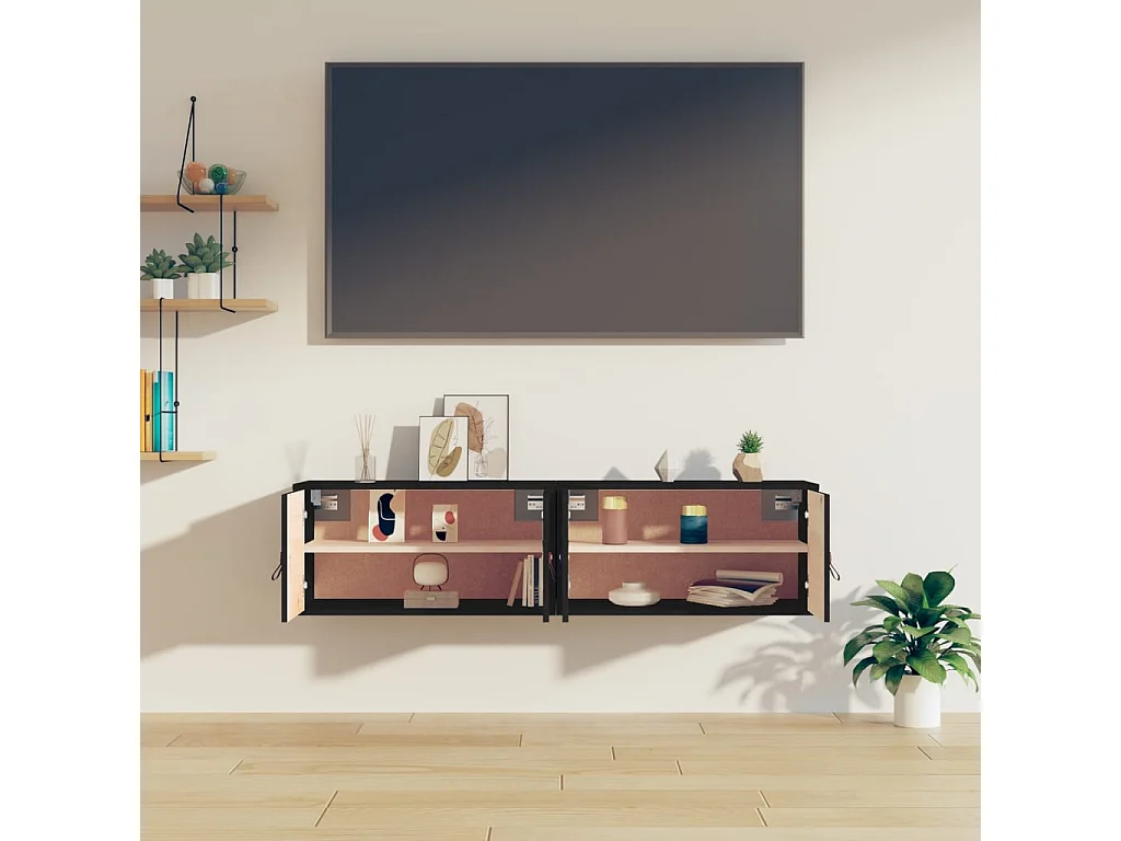 Armoires murales 2 pcs Noir 60x30x30 cm Bois de pin massif