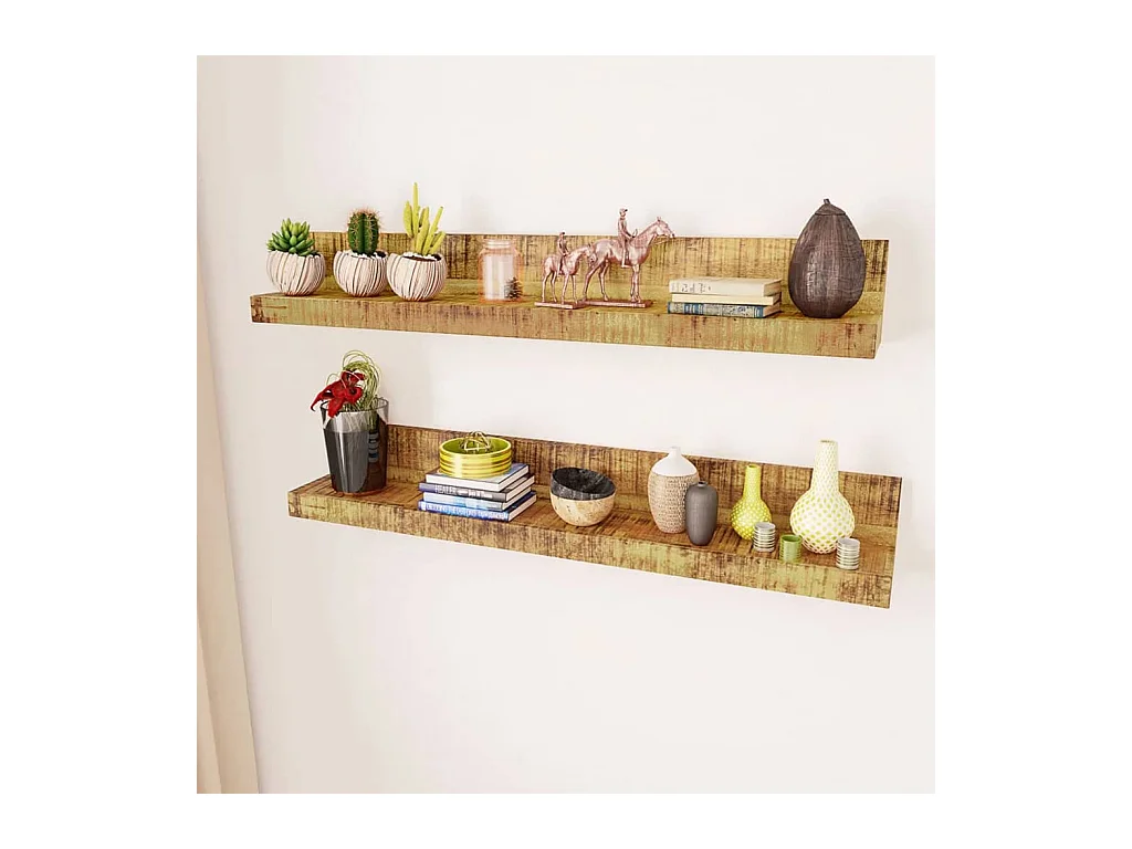 Juego de 2 estantes de pared de madera maciza