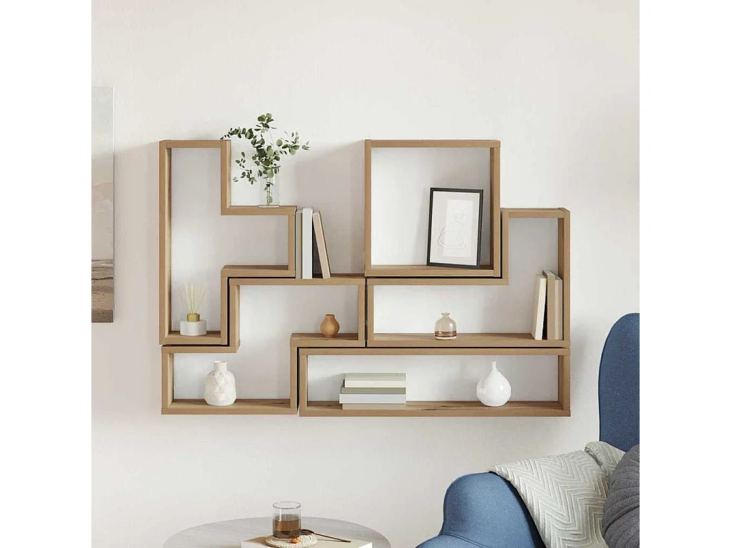 Cubo de pared de roble hecho a mano 96 x 12 x 64 cm Madera de ingeniería