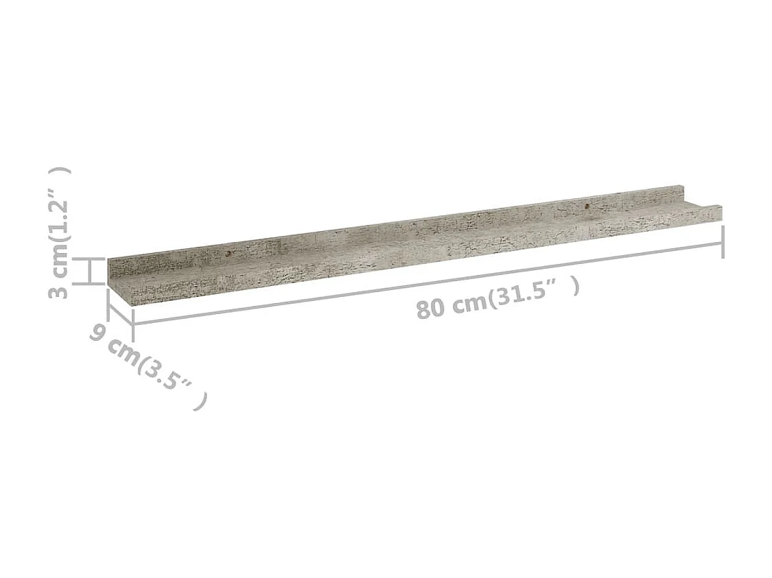 Mensole da parete 2 pz Grigio cemento 80x9x3 cm