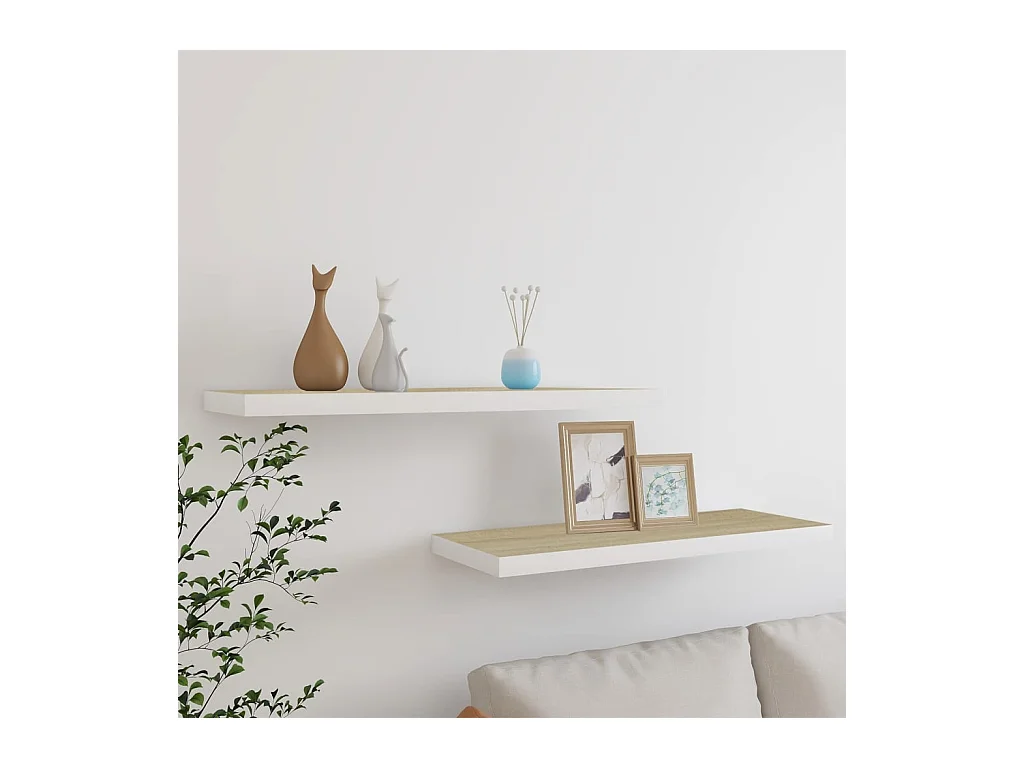 Estantes flotantes 2 piezas roble y blanco 80x23,5x3,8 cm MDF