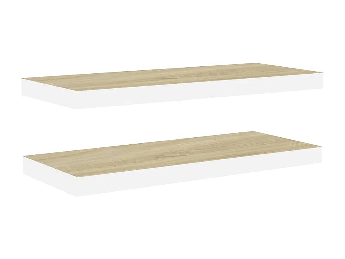 Zwevende planken 2 stuks eiken en wit 80x23,5x3,8 cm MDF