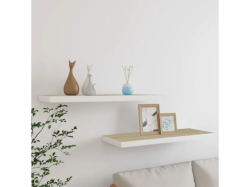 Schweberegale 2 Stück Eiche und Weiß 80x23,5x3,8 cm MDF