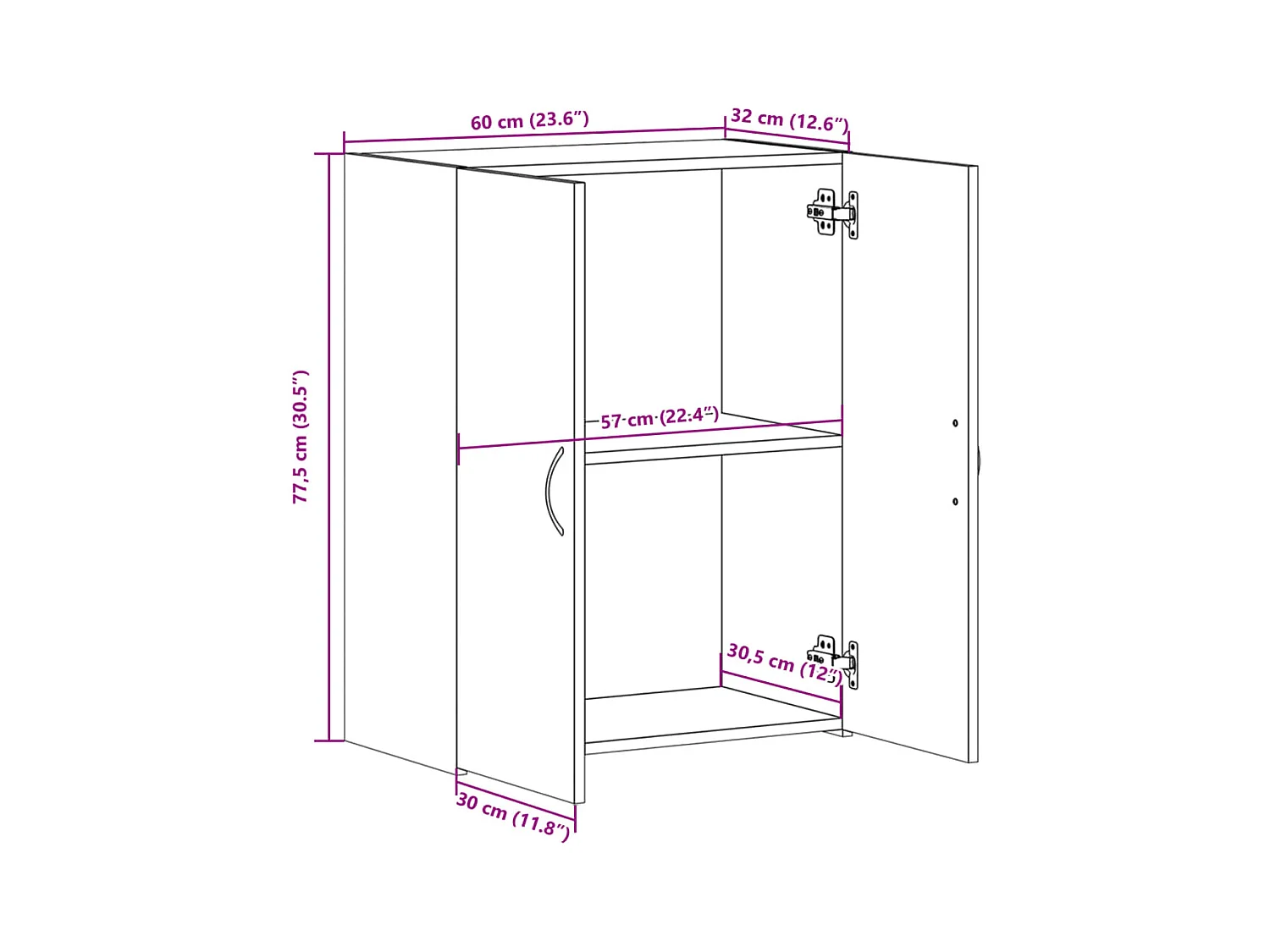 Archivador negro 60x32x77,5 cm madera de ingeniería