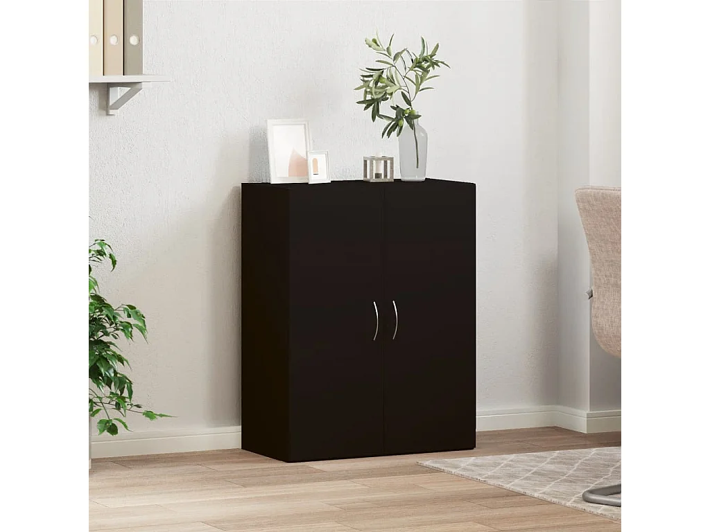 Mobiletto portadocumenti nero 60x32x77,5 cm in legno ingegnerizzato