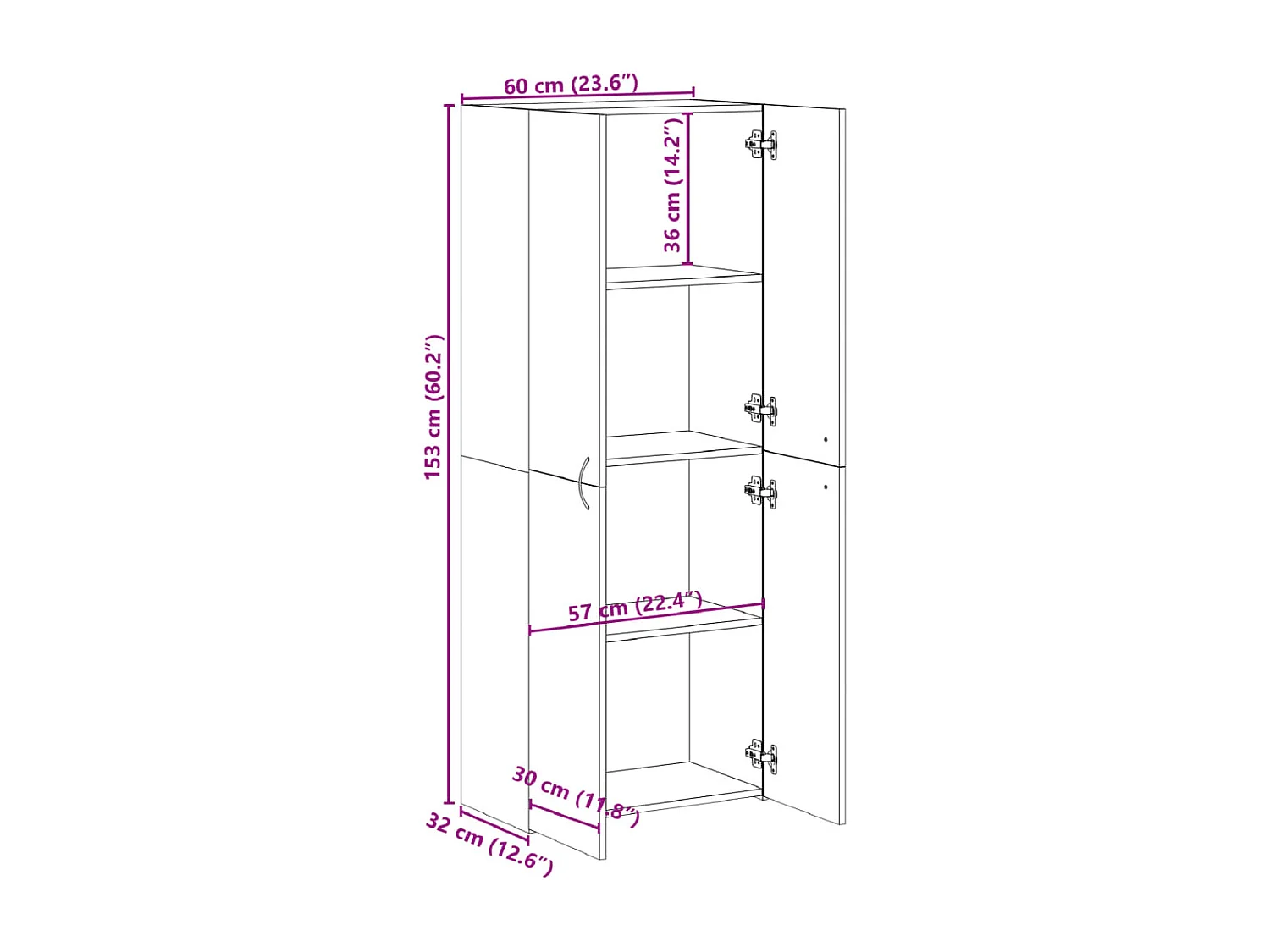 Betongrijze archiefkast 60x32x153 cm bewerkt hout