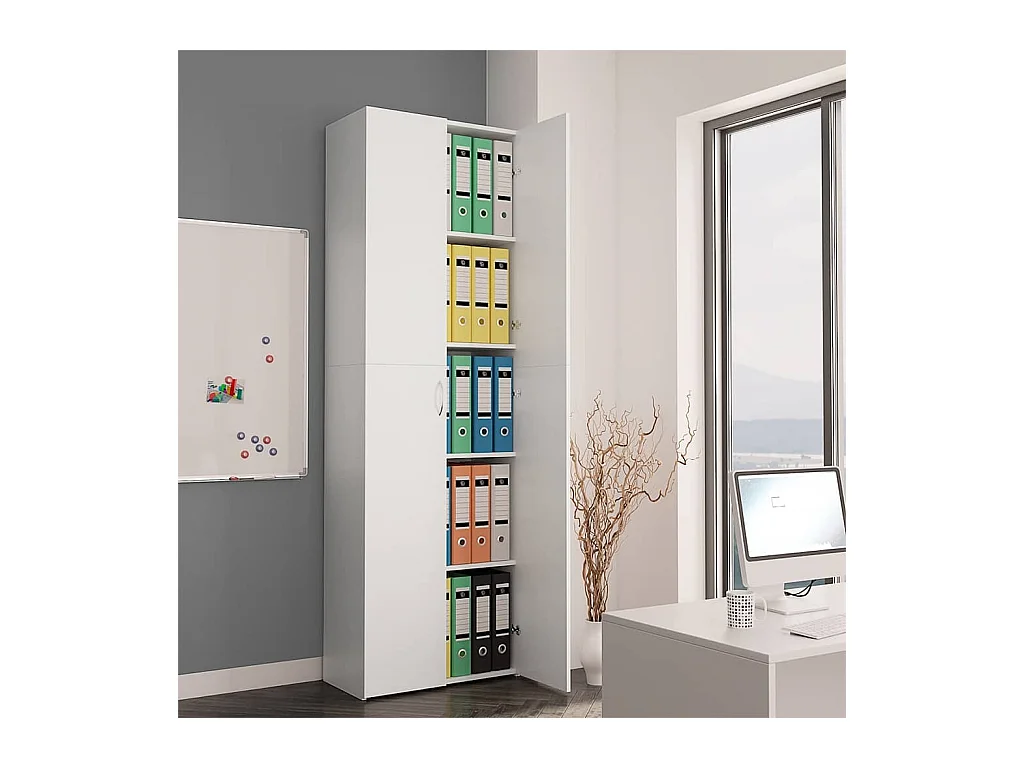 Armario de oficina blanco de 60 x 32 x 190 cm de madera de ingeniería