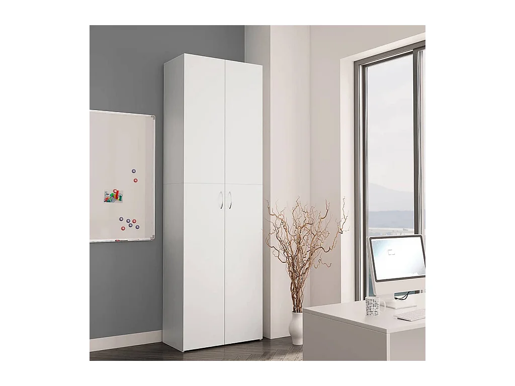 Armario de oficina blanco de 60 x 32 x 190 cm de madera de ingeniería