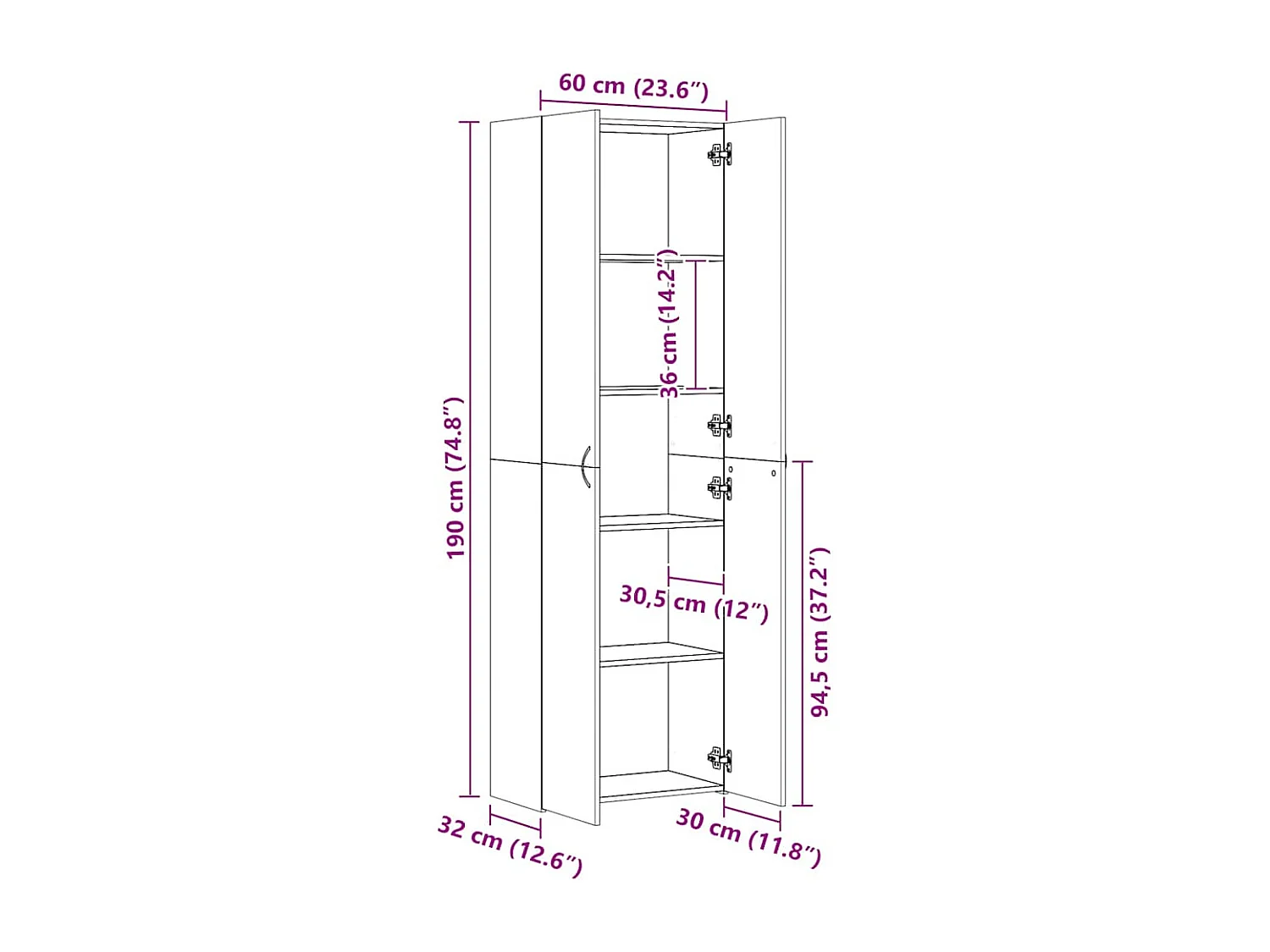 Mobiletto per ufficio bianco 60 x 32 x 190 cm in legno ingegnerizzato