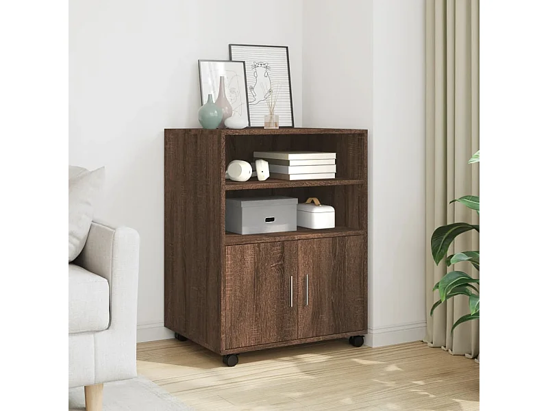 Mobiletto con ruote in rovere marrone 60x48x81 cm in legno ingegnerizzato
