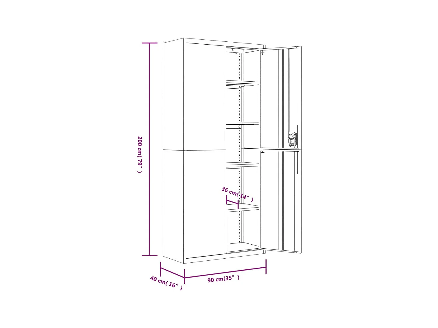 Archivador negro 90x40x200 cm acero