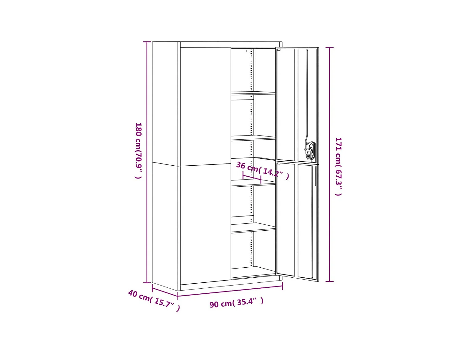 Classeur noir 90x40x180 cm acier