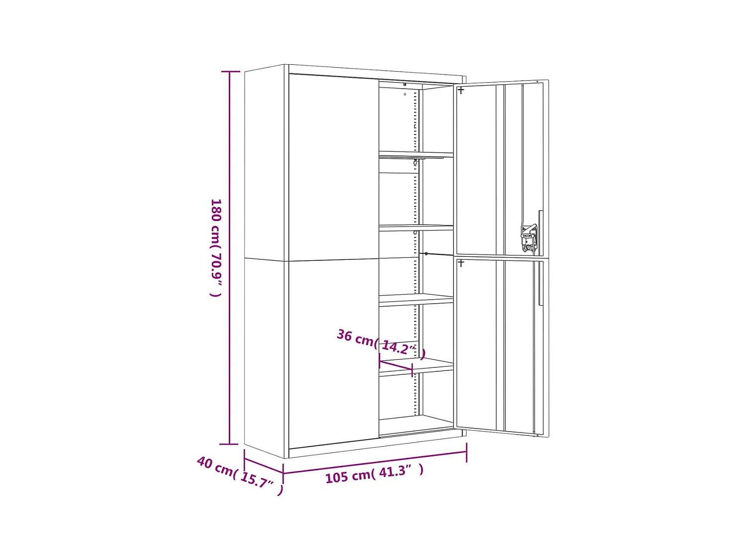 Archivador negro 105x40x180 cm acero