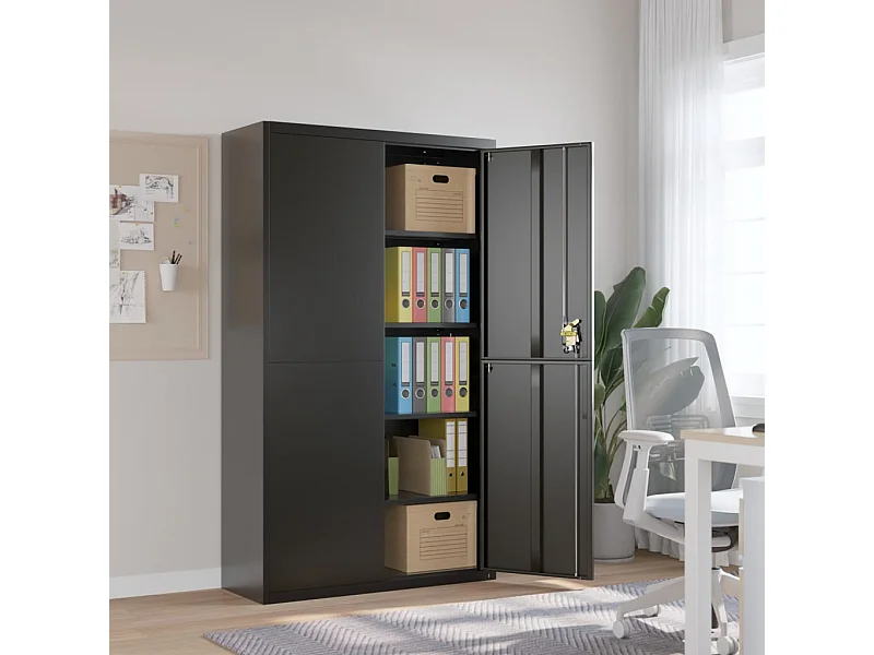 Schwarzer Aktenschrank 105x40x180 cm Stahl