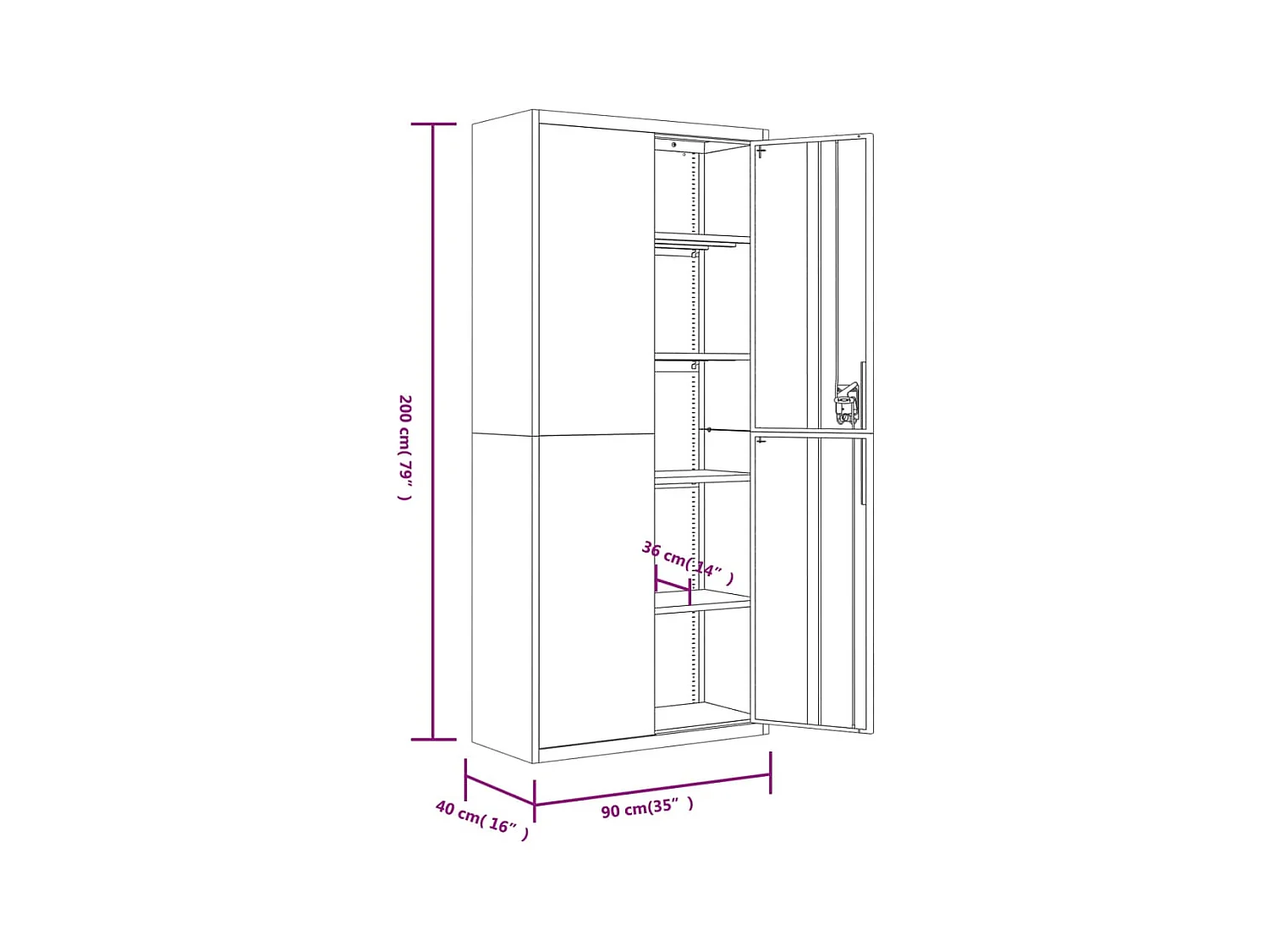 Archivador blanco 90x40x200 cm acero