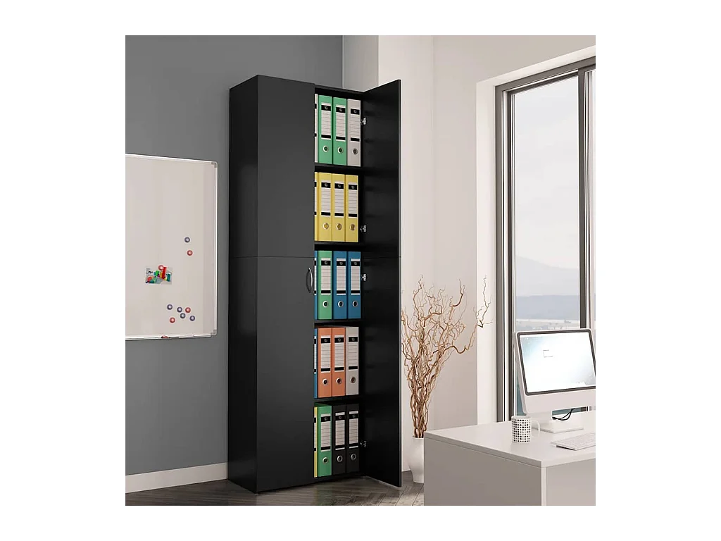 Armario de oficina negro 60x32x190 cm Madera de ingeniería