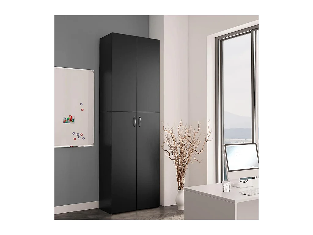 Armario de oficina negro 60x32x190 cm Madera de ingeniería