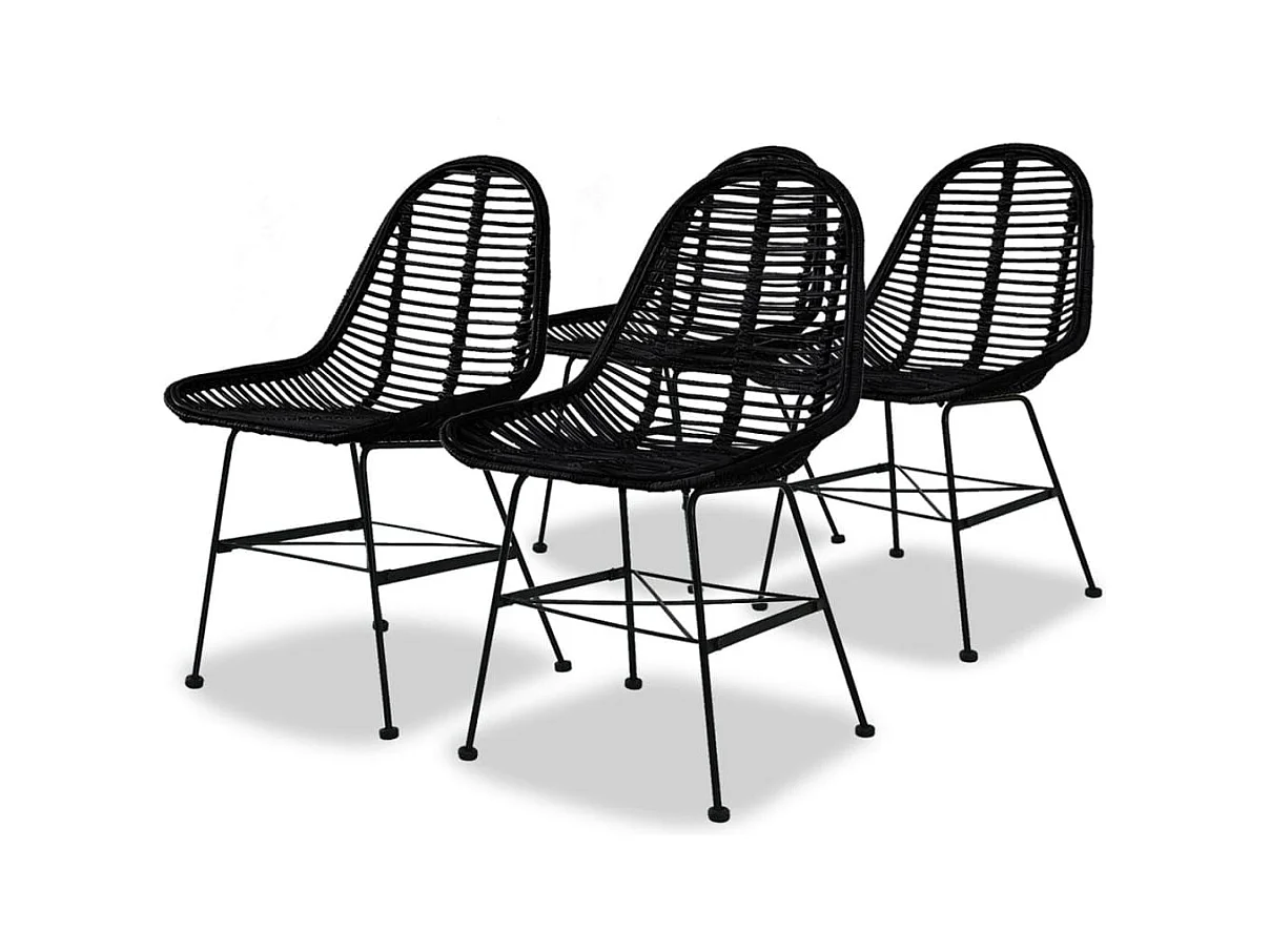 Chaises à manger lot de 4 noir rotin naturel
