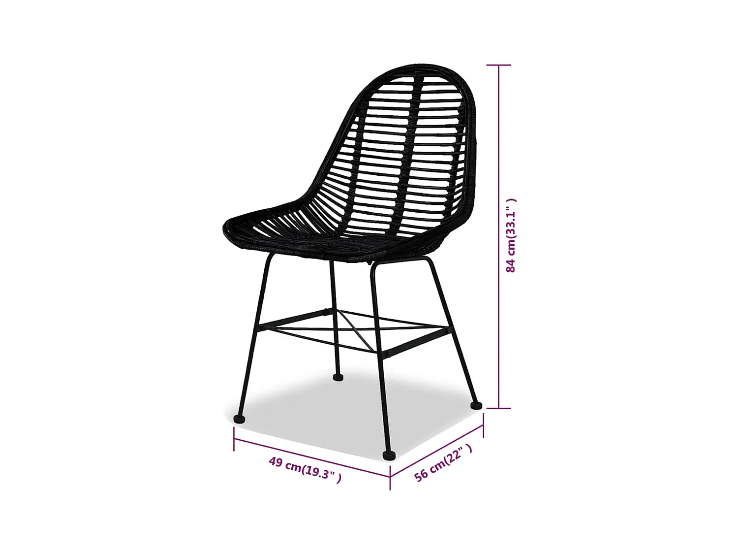 Juego de 4 sillas de comedor de ratán natural negro
