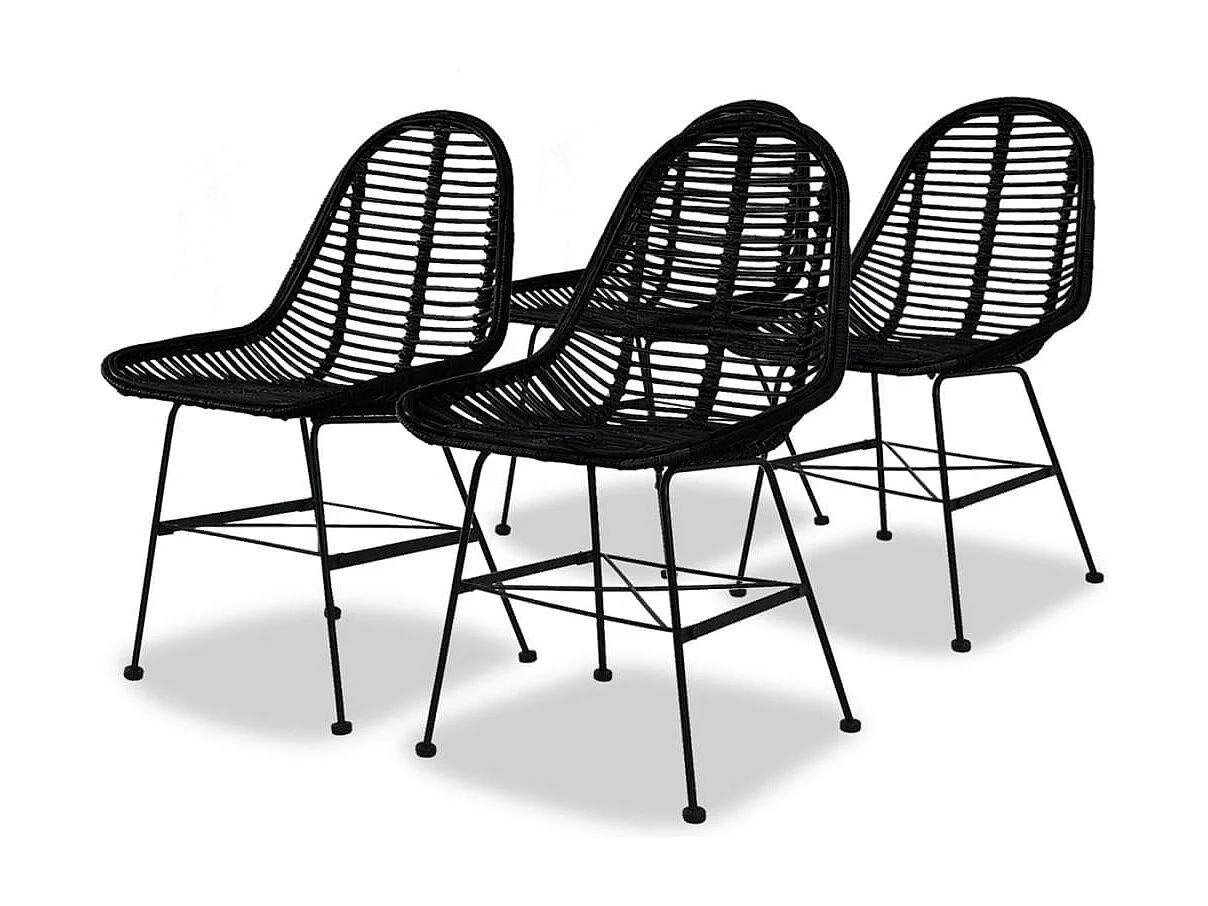 Chaises à manger lot de 4 noir rotin naturel