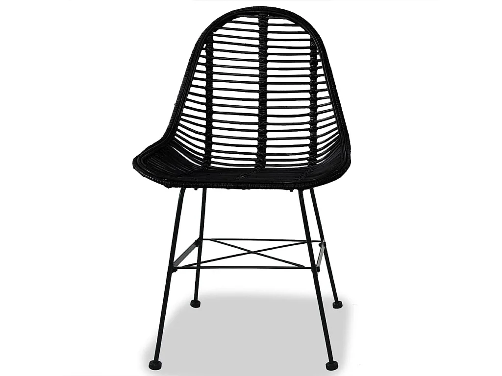 Chaises à manger lot de 4 noir rotin naturel