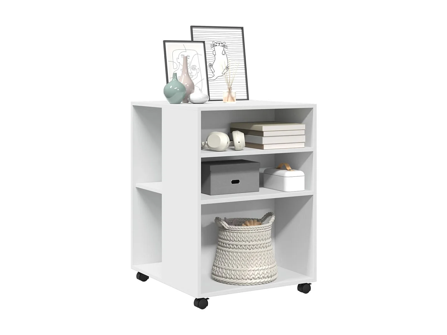 Tavolino con ruote bianco 55x60x78 cm in legno ingegnerizzato