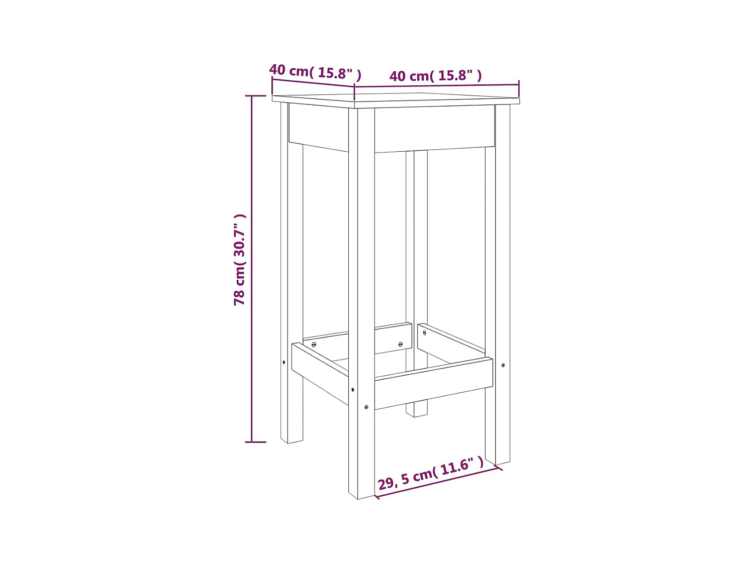 Chaises de bar lot de 2 noir 40x40x78 cm bois de pin solide