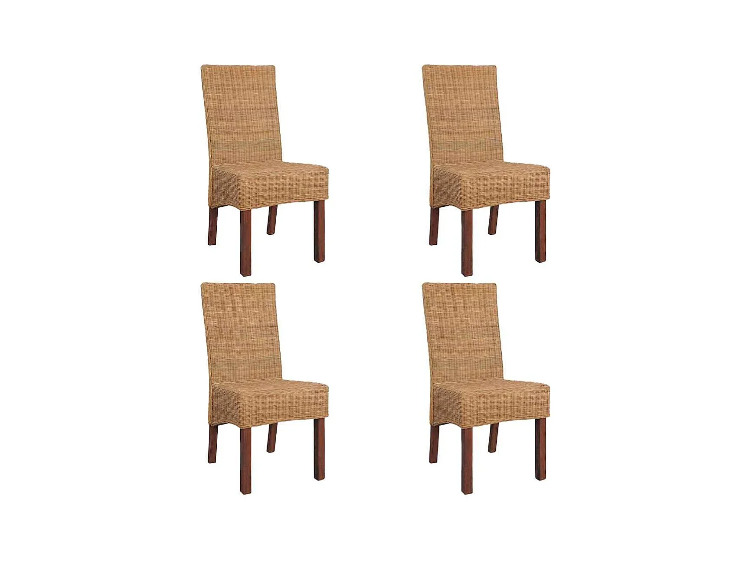 Set di 4 sedie da pranzo in rattan naturale marrone