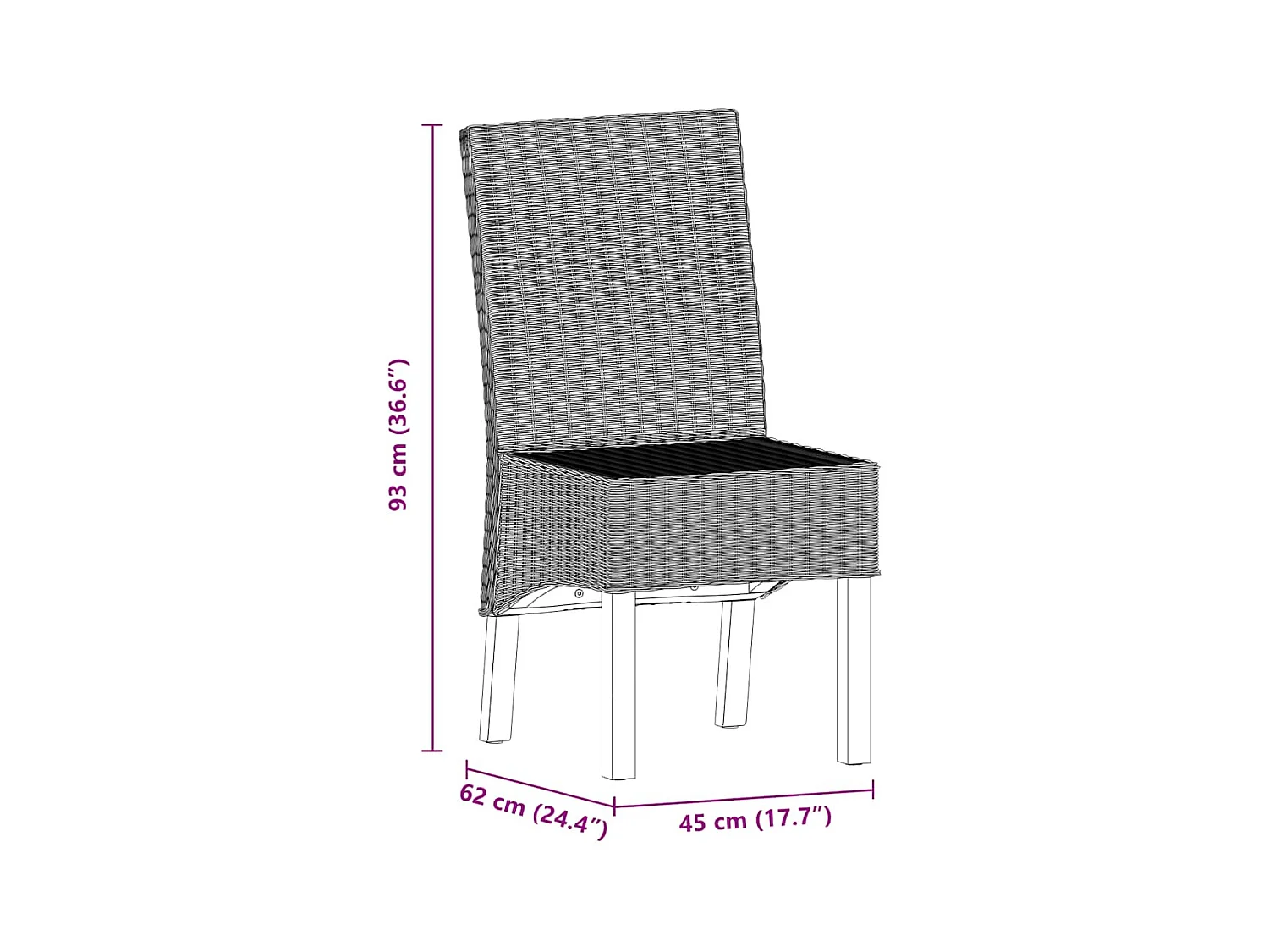 Set di 4 sedie da pranzo in rattan naturale marrone