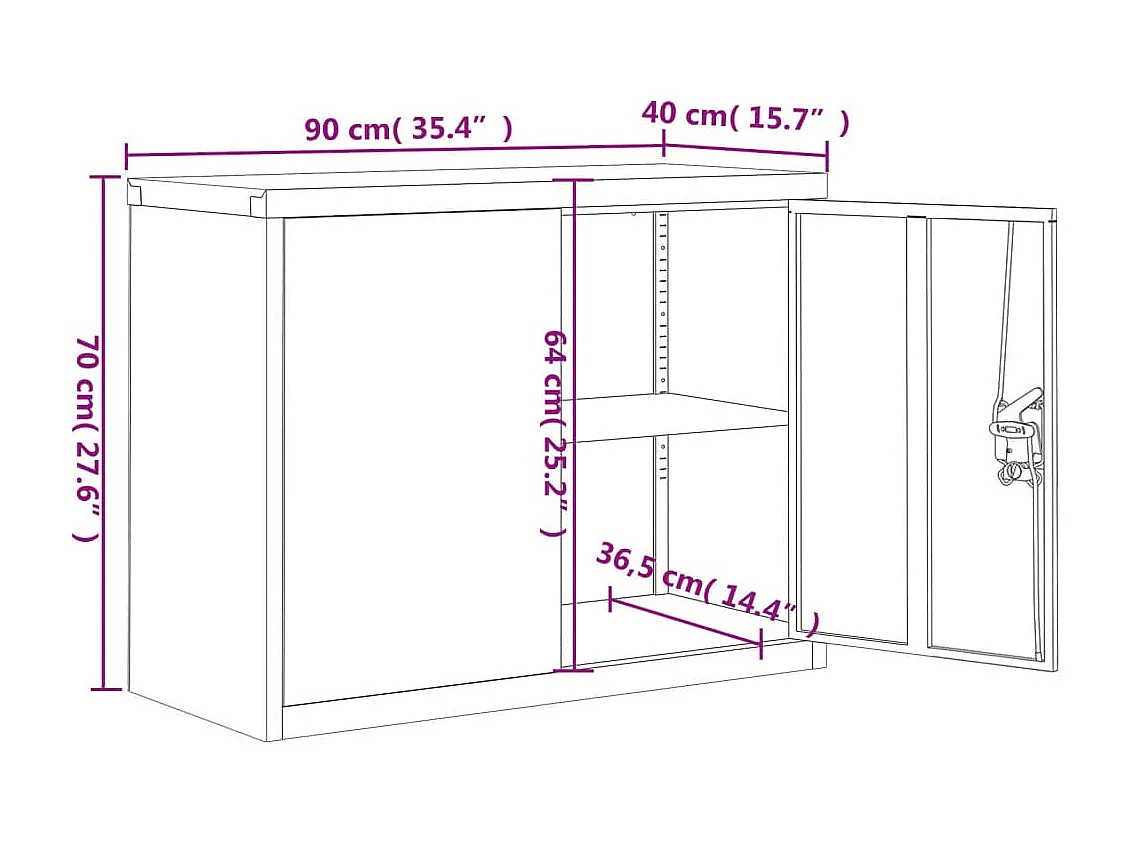 Mobiletto portadocumenti antracite 90x40x70 cm in acciaio