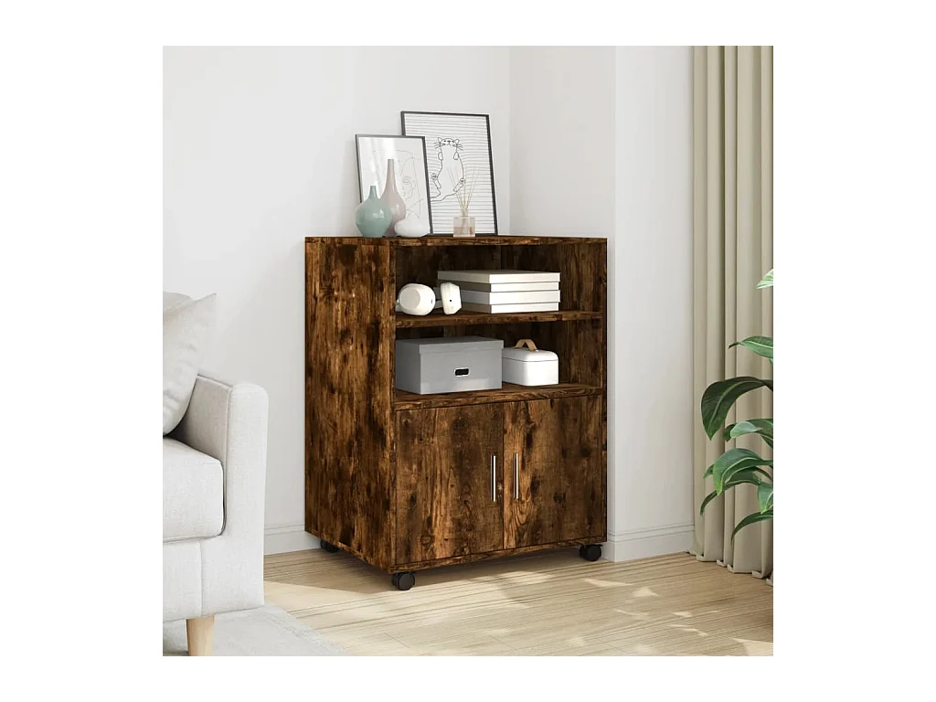 Mobiletto con ruote in rovere affumicato 60x48x81 cm in legno ingegnerizzato