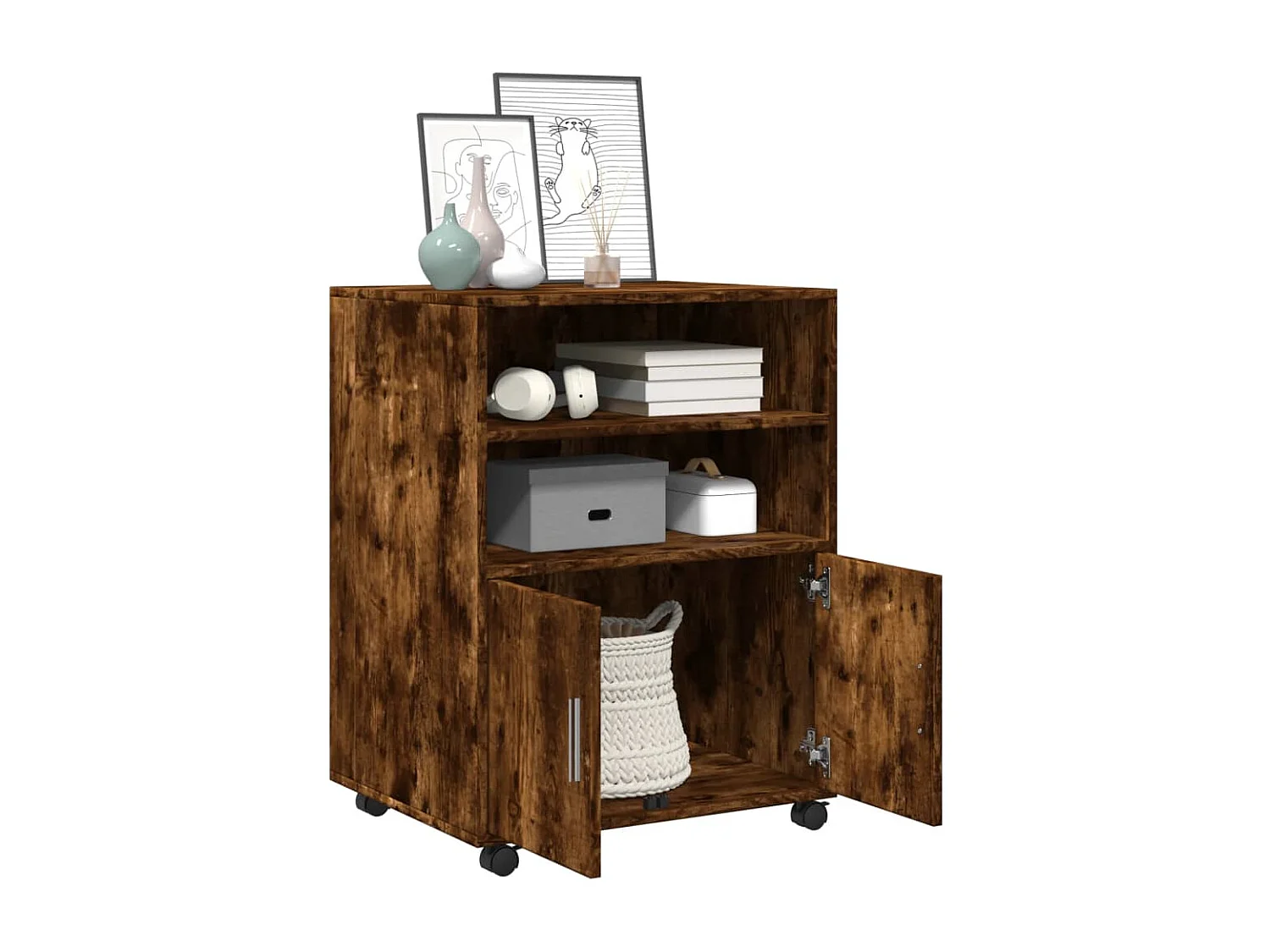 Mueble con ruedas de roble ahumado 60x48x81 cm madera de ingeniería