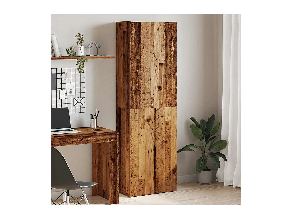 Buffet haut vieux bois 60x32x190 cm bois d'ingénierie