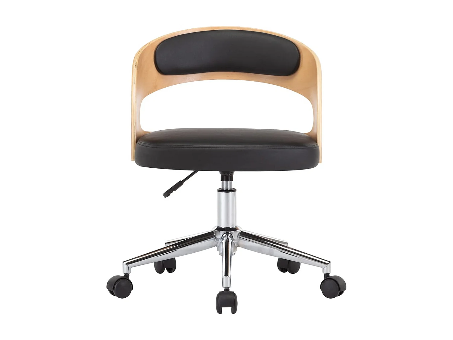 Silla de comedor giratoria negra de madera curvada y cuero sintético