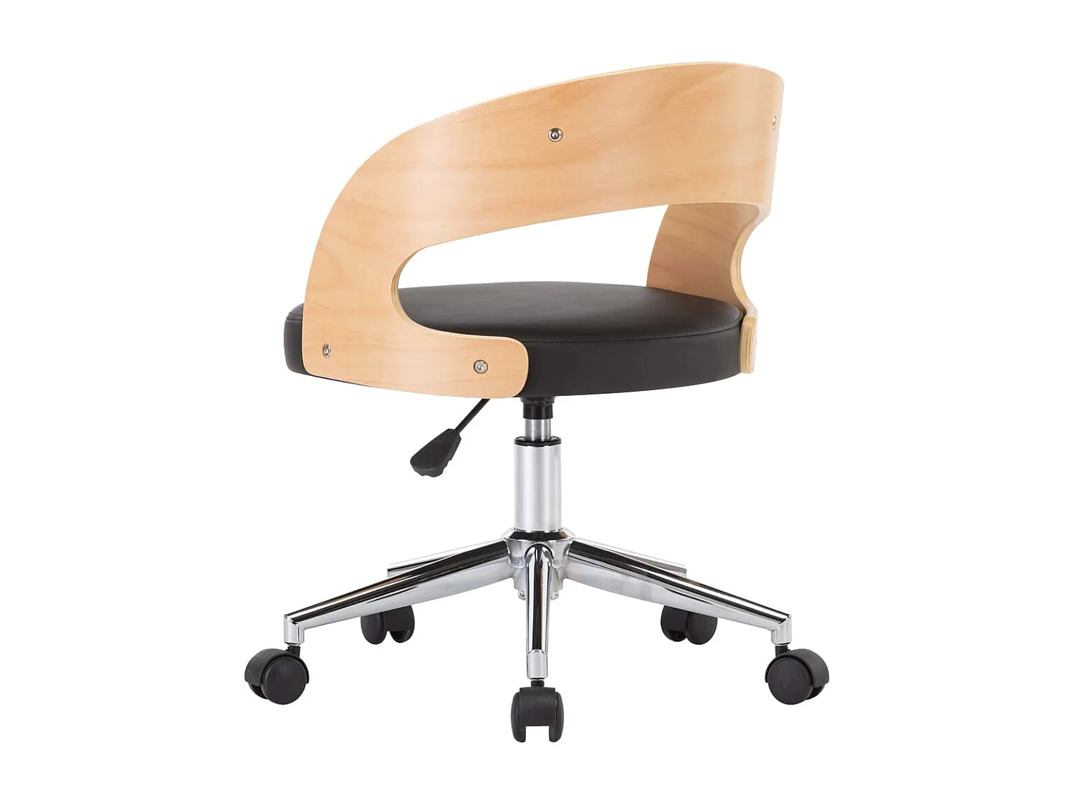 Silla de comedor giratoria negra de madera curvada y cuero sintético