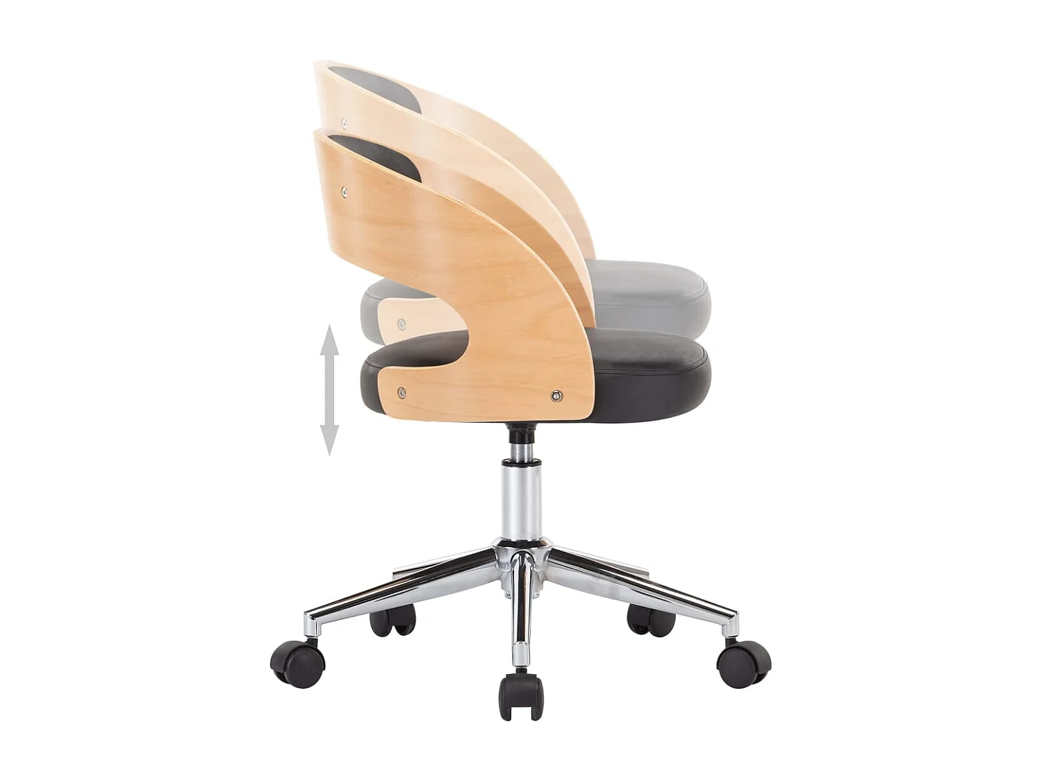 Silla de comedor giratoria negra de madera curvada y cuero sintético