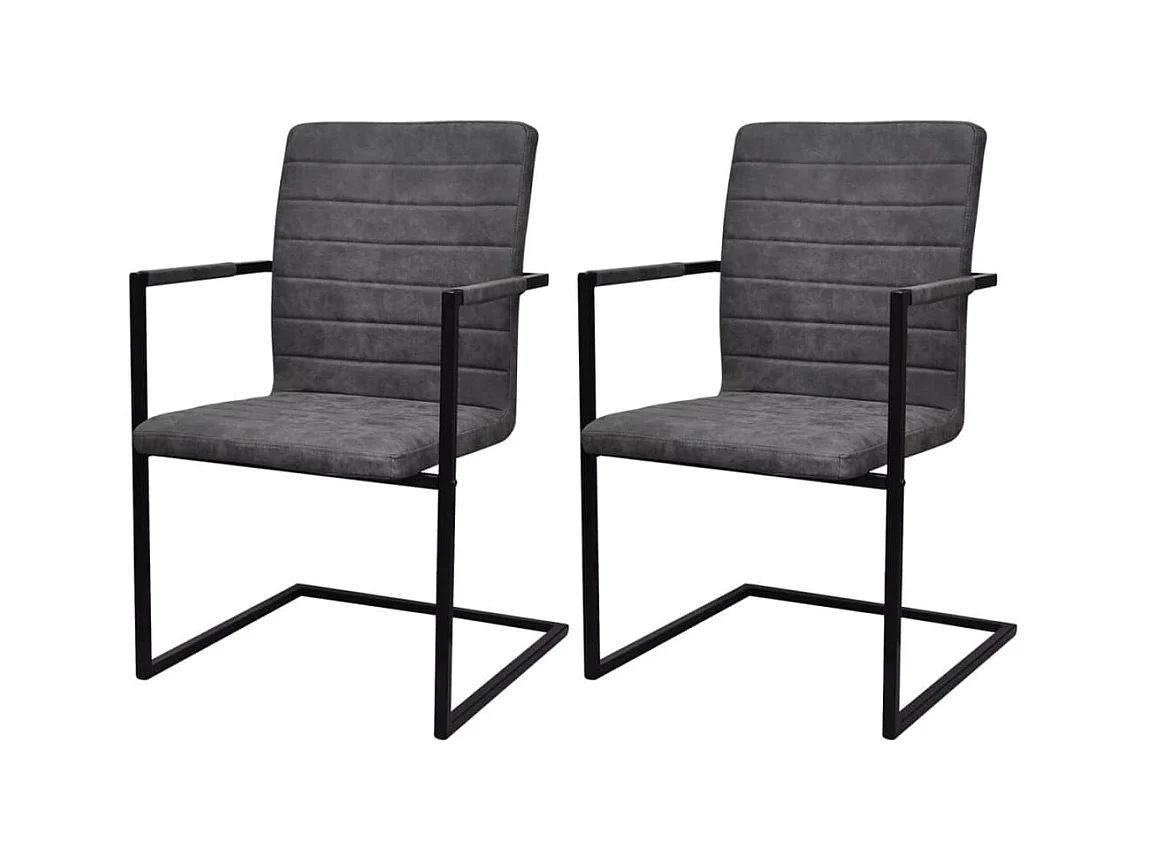 Juego de 2 sillas de comedor Cantilever de piel sintética gris