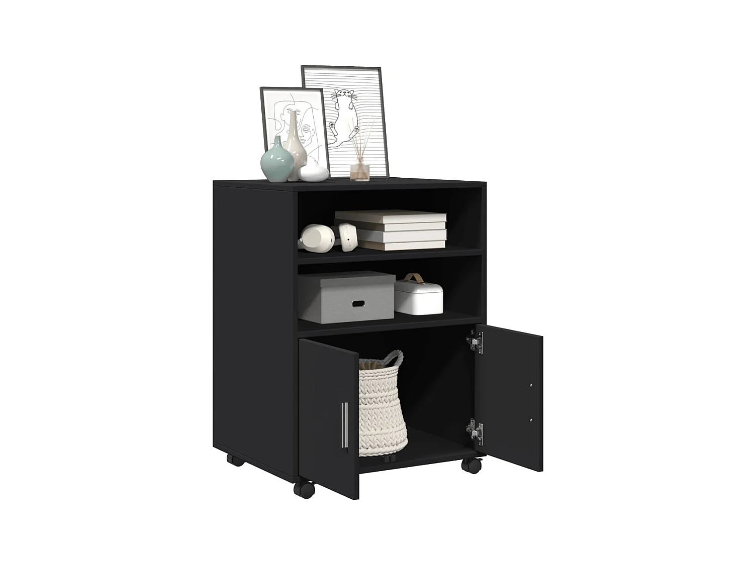 Armario rodante negro 60x48x81 cm madera de ingeniería