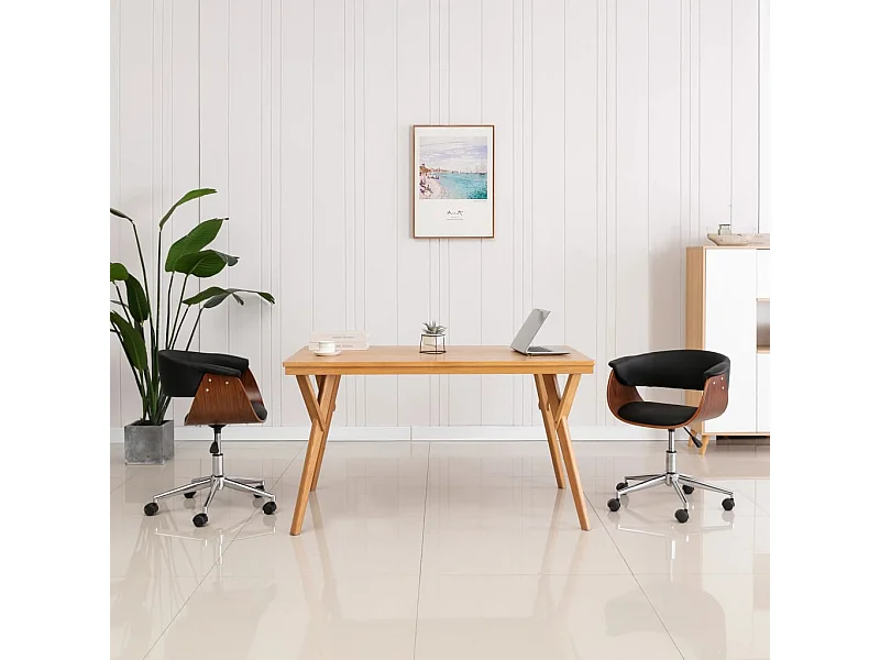 Set van 2 zwarte kunstleren draaibare eetkamerstoelen