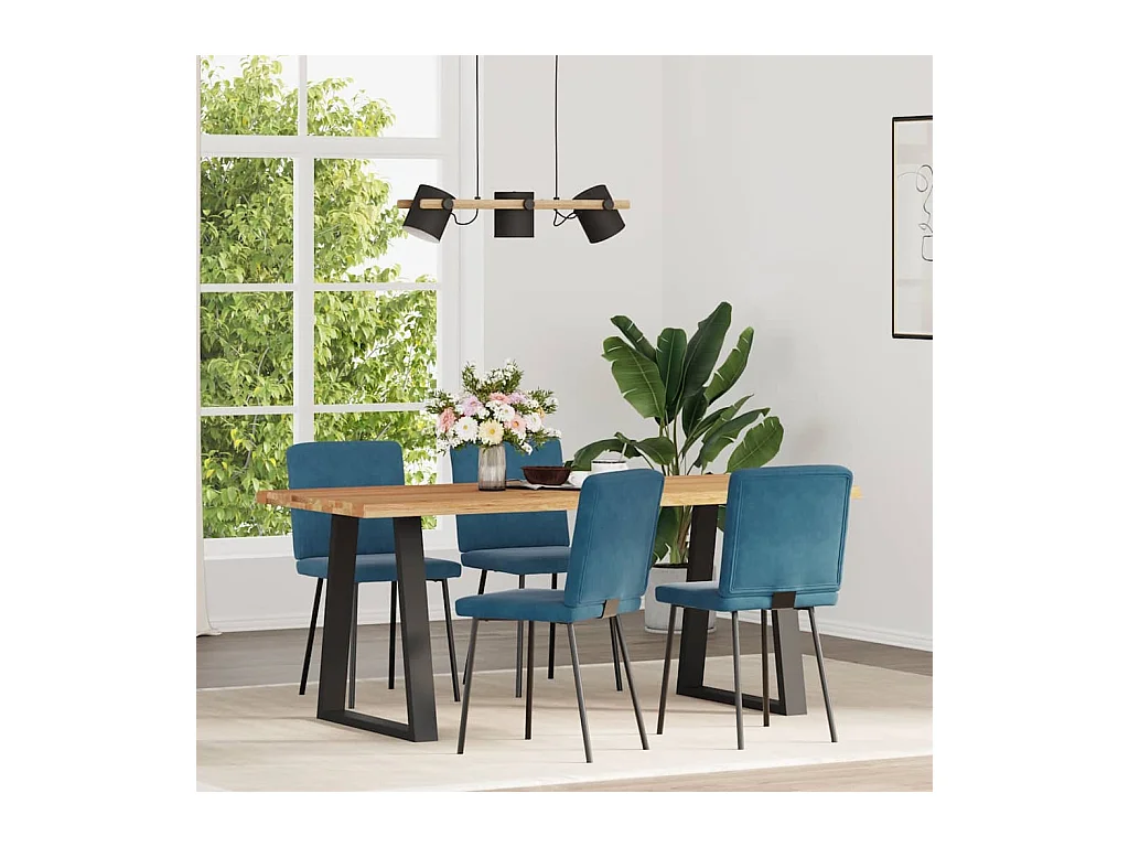 Juego de 4 sillas de comedor de terciopelo azul
