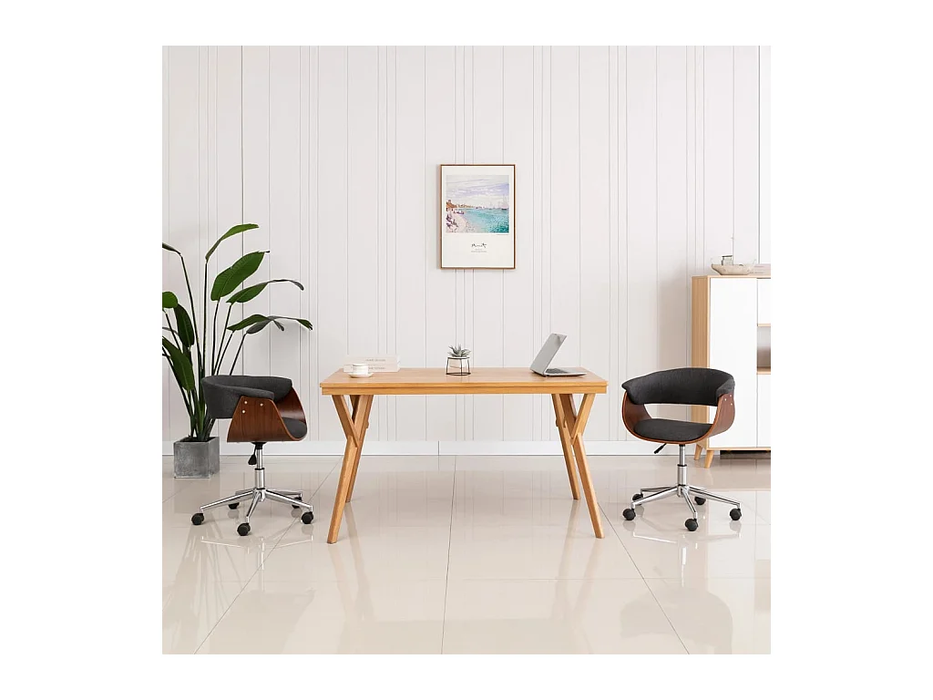 Draaibare eetkamerstoel Grijs gebogen hout en stof