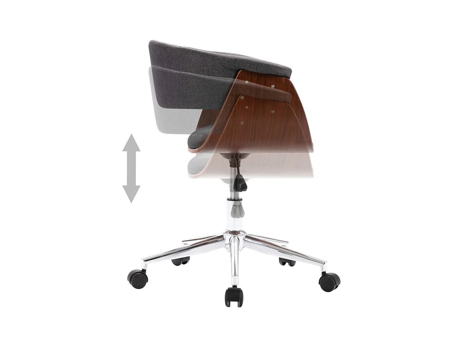 Sedia da pranzo girevole in legno curvato grigio e tessuto