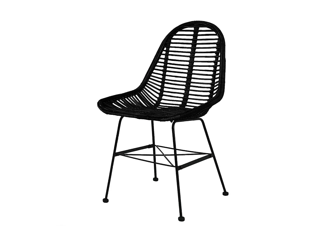 Chaises à manger lot de 6 noir rotin naturel