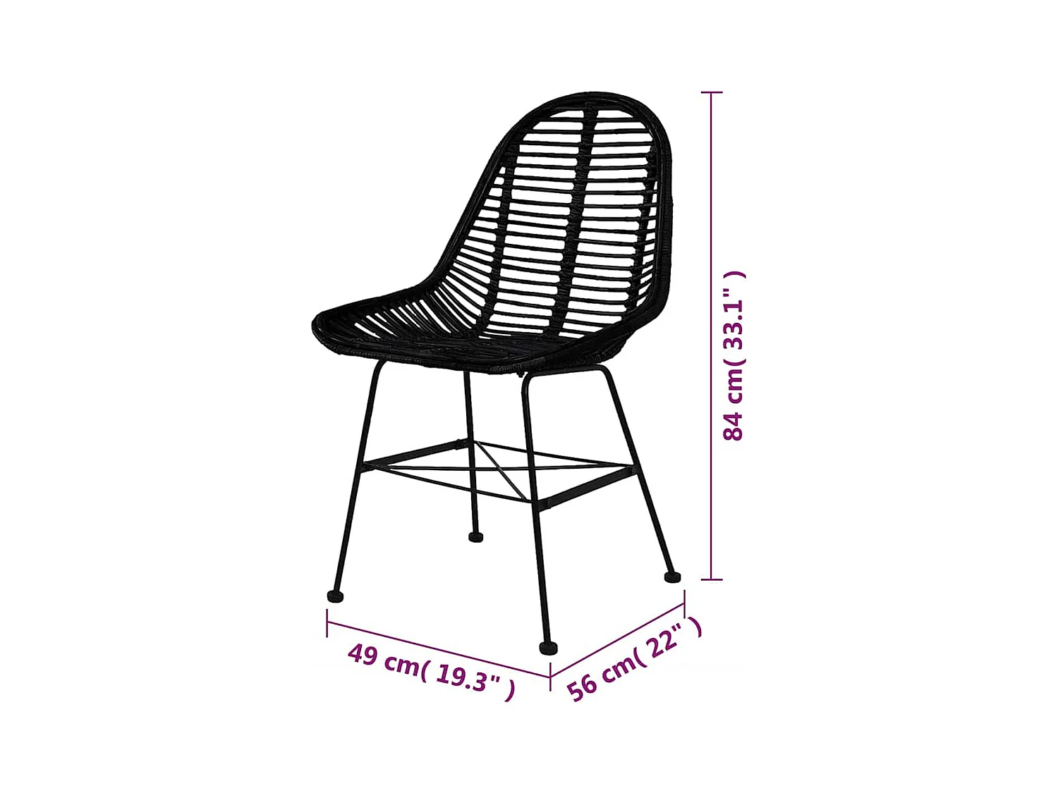 Chaises à manger lot de 6 noir rotin naturel