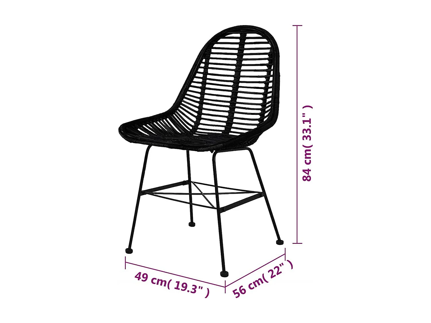 Set di 6 sedie da pranzo in rattan naturale nero