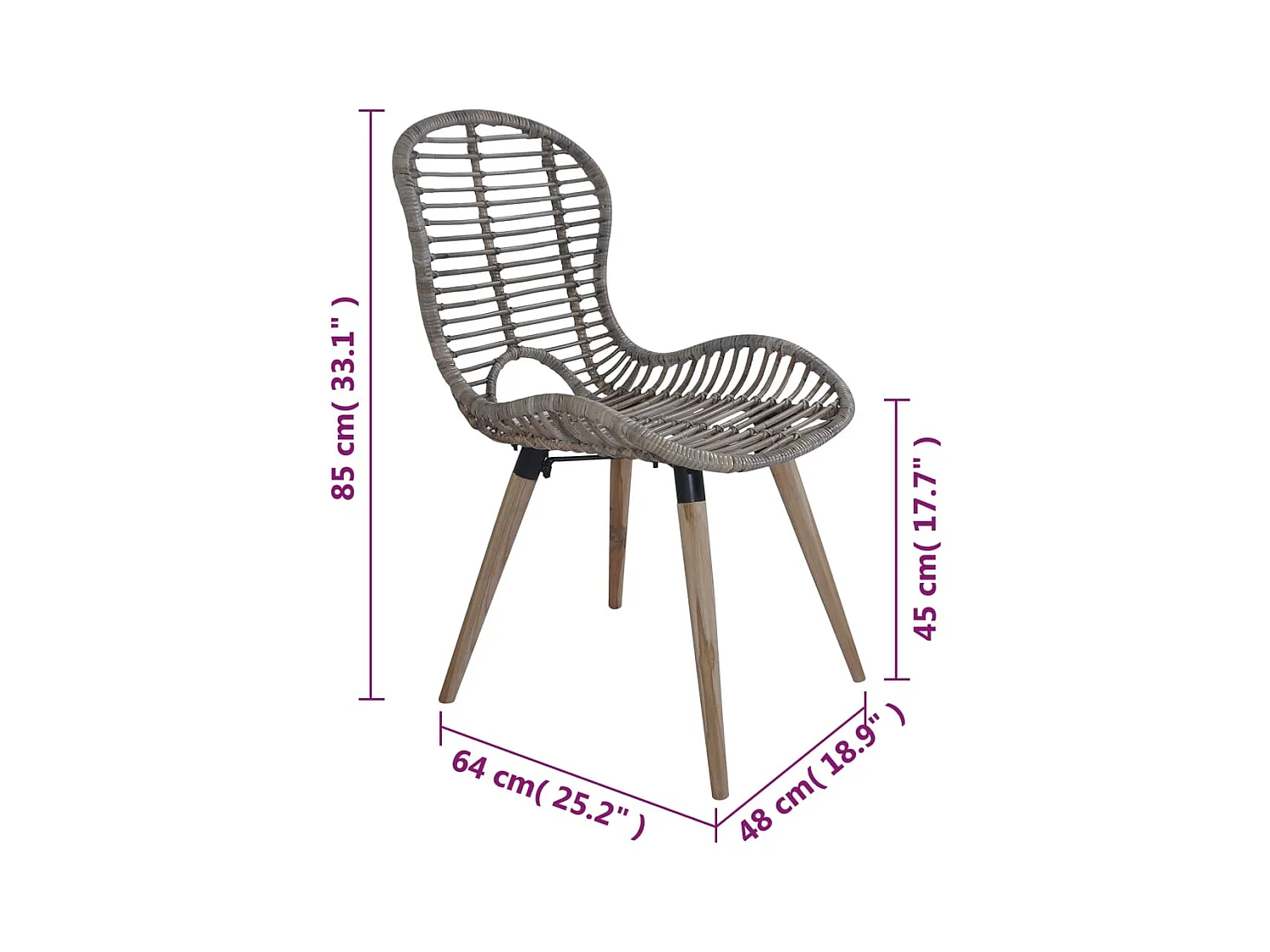 Chaises à manger lot de 2 marron rotin naturel