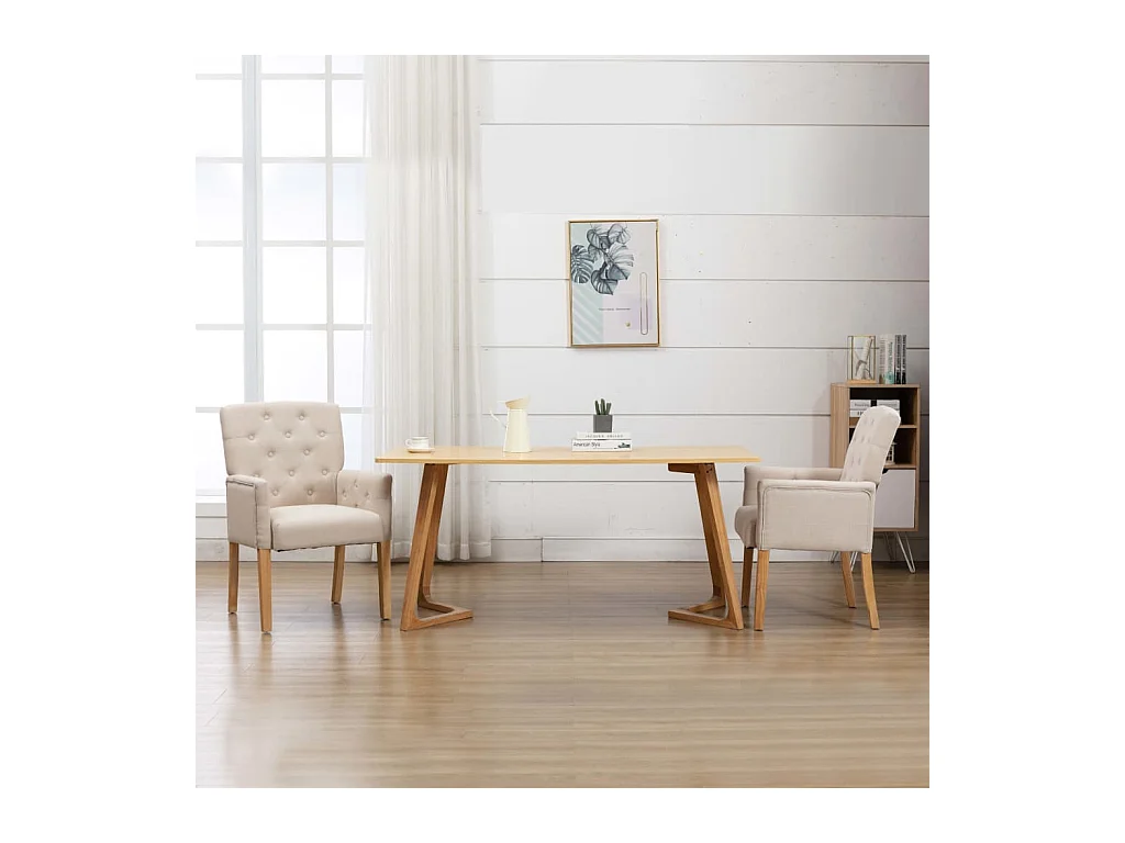 Chaise à manger avec accoudoirs Beige Tissu