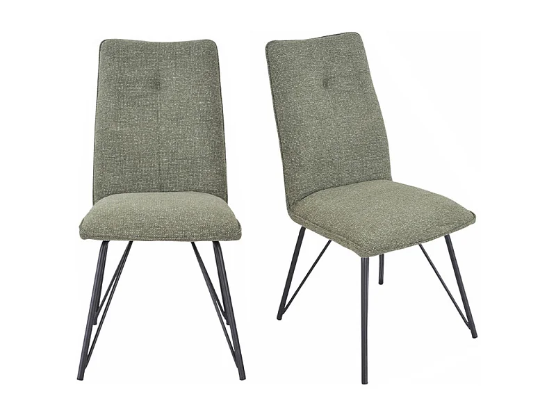Lot 2 chaises en tissu doux vert avec pieds en métal noir - LUCAS