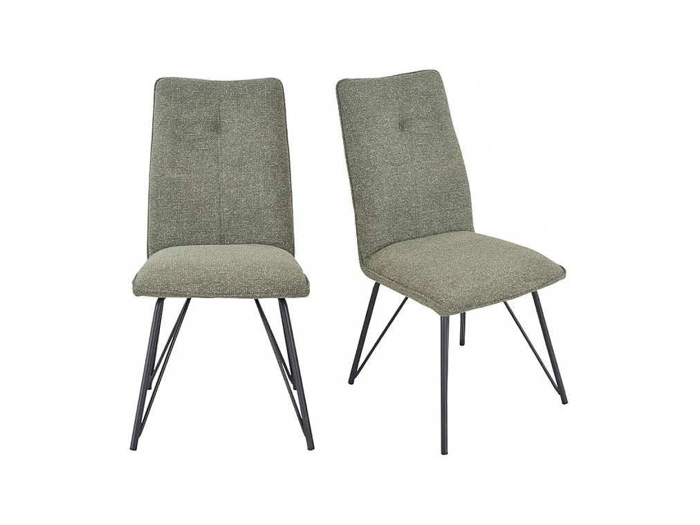 Lot 2 chaises en tissu doux vert avec pieds en métal noir - LUCAS